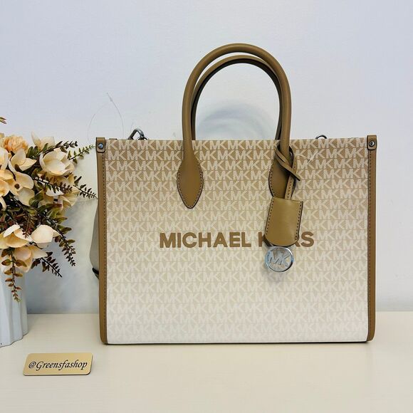 Michael Kors Purse Mirella Medium Ombré Logo Tote Bag Husk - Picture 1 of 9